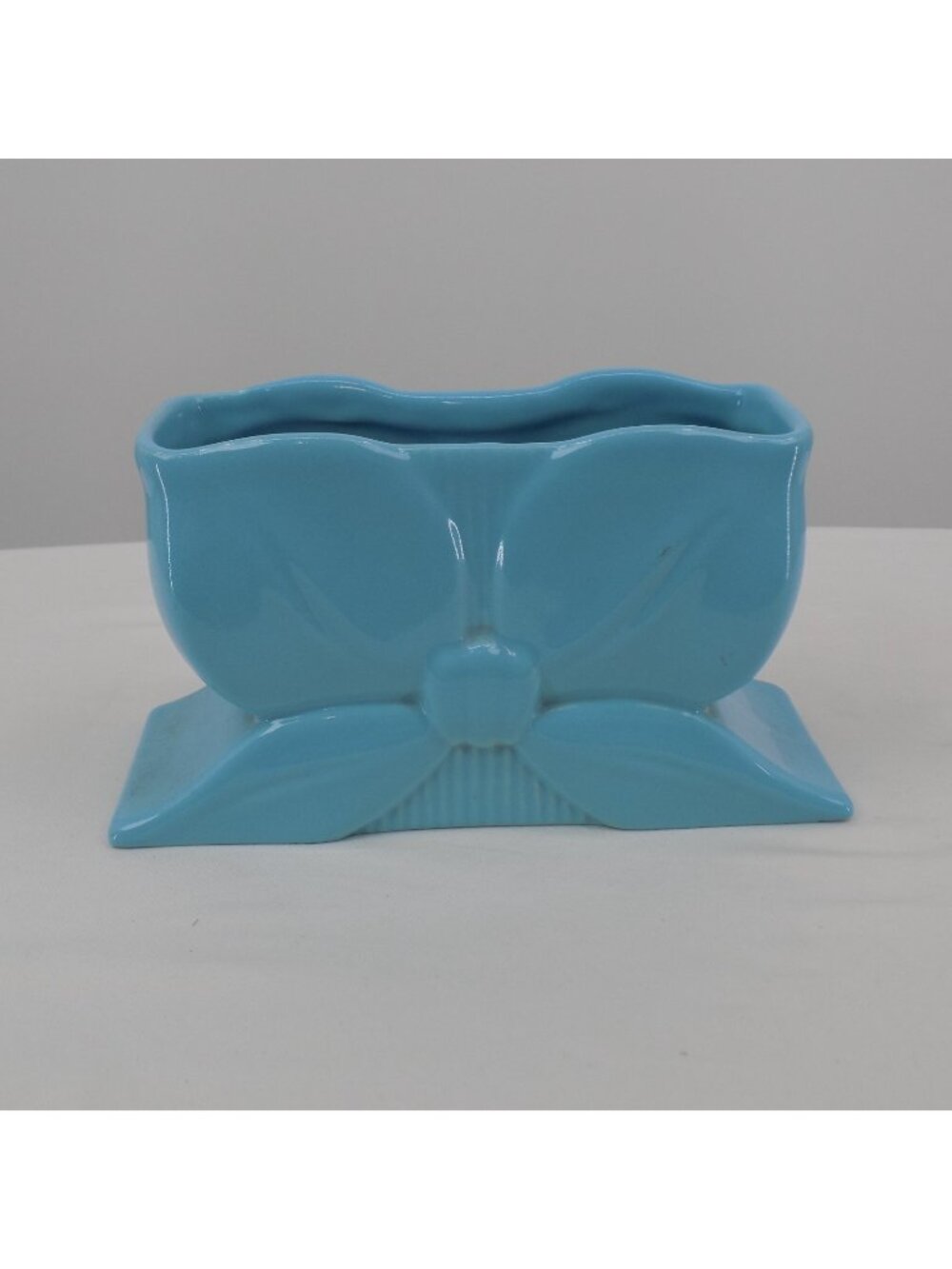 Abingdon Blue Bow Ribbon 462 Planter Vase Pottery Ceramic 7.5x3x4 Made USA Vtg
